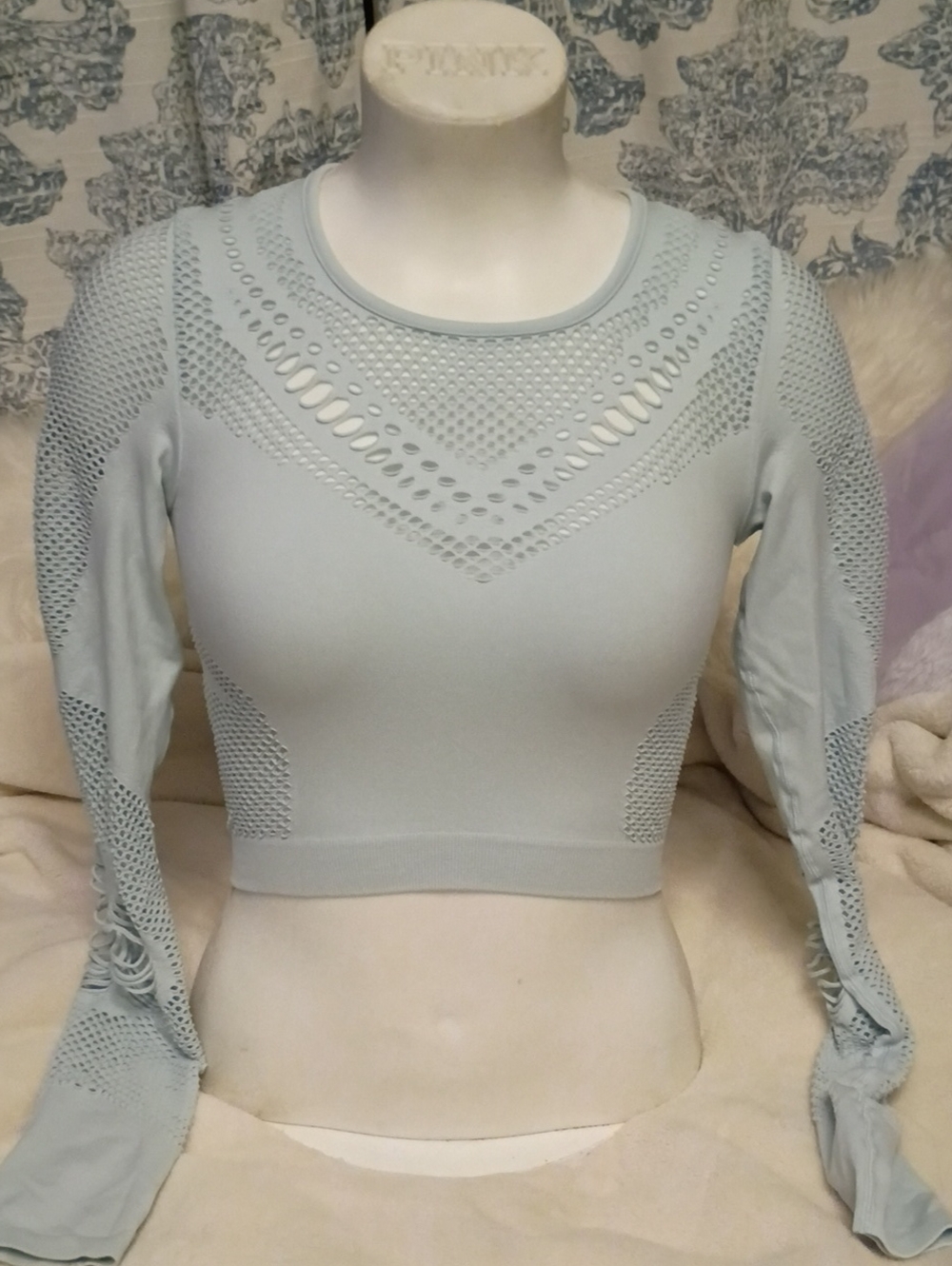 ALO Yoga Light Blue Seamless Long-Sleeve Crop Top